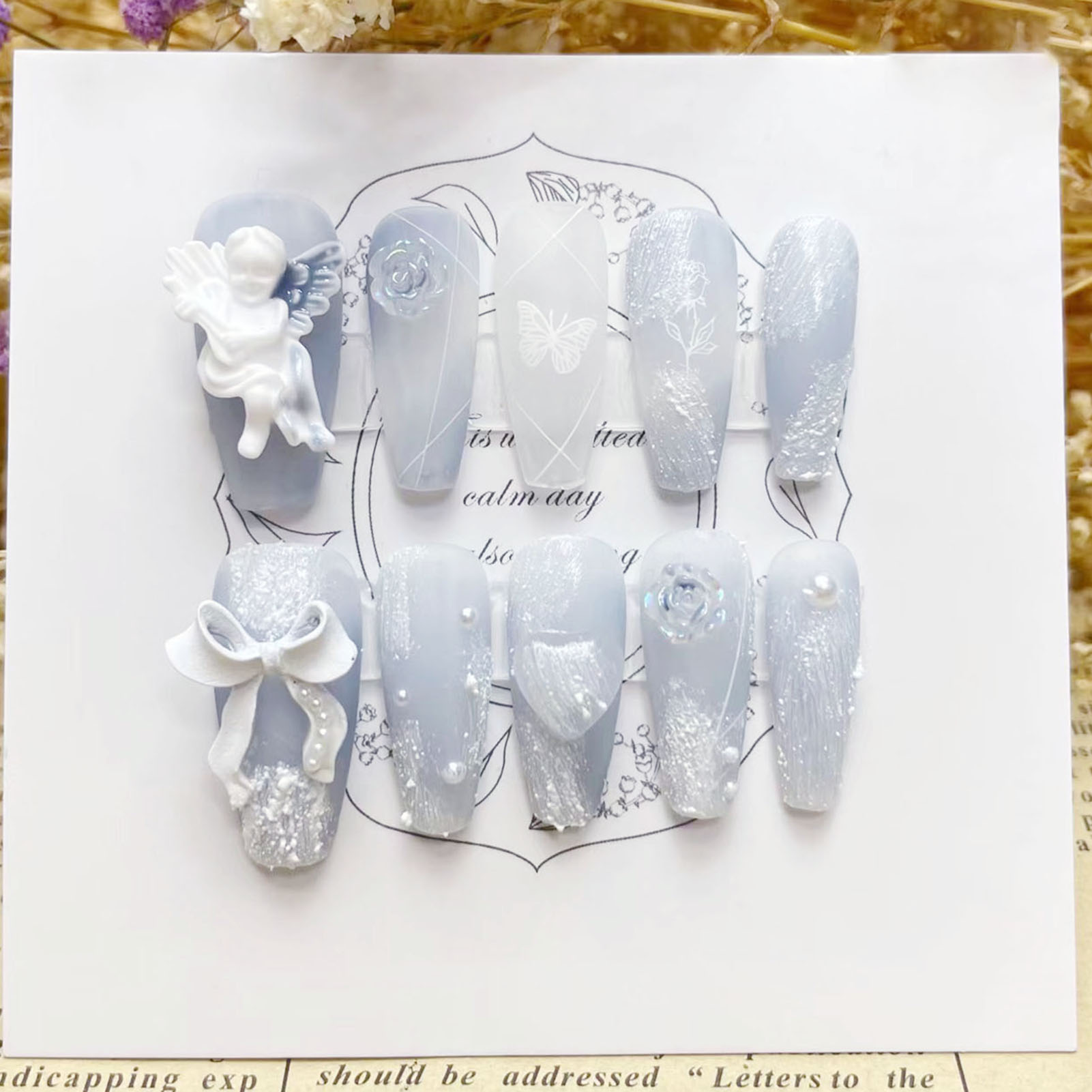 Nail Art Press On - Faux Ange en Plâtre 3D Fait