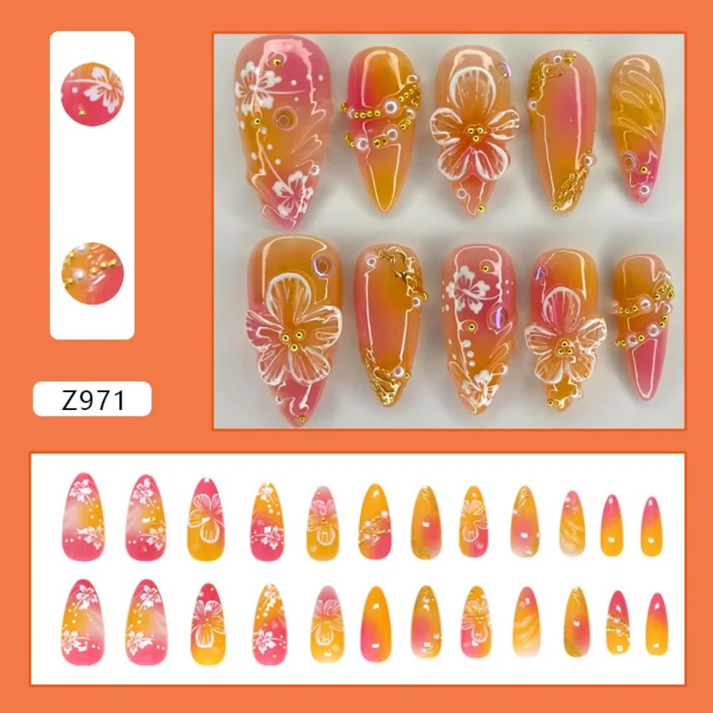 Nail Art Press On - 24 faux ongles en amande rose