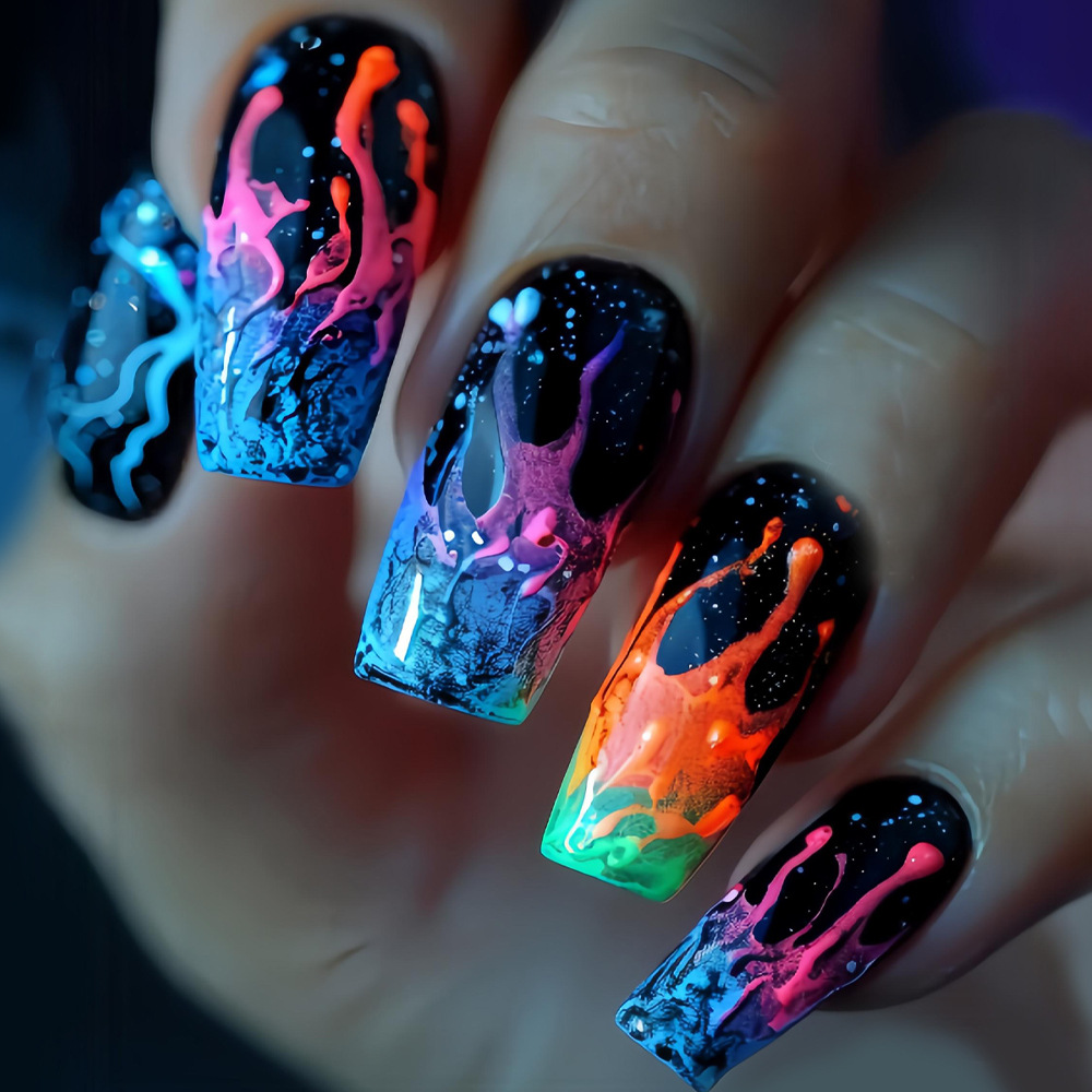 Nail Art Orange - Faux ongles moyens pour femmes et