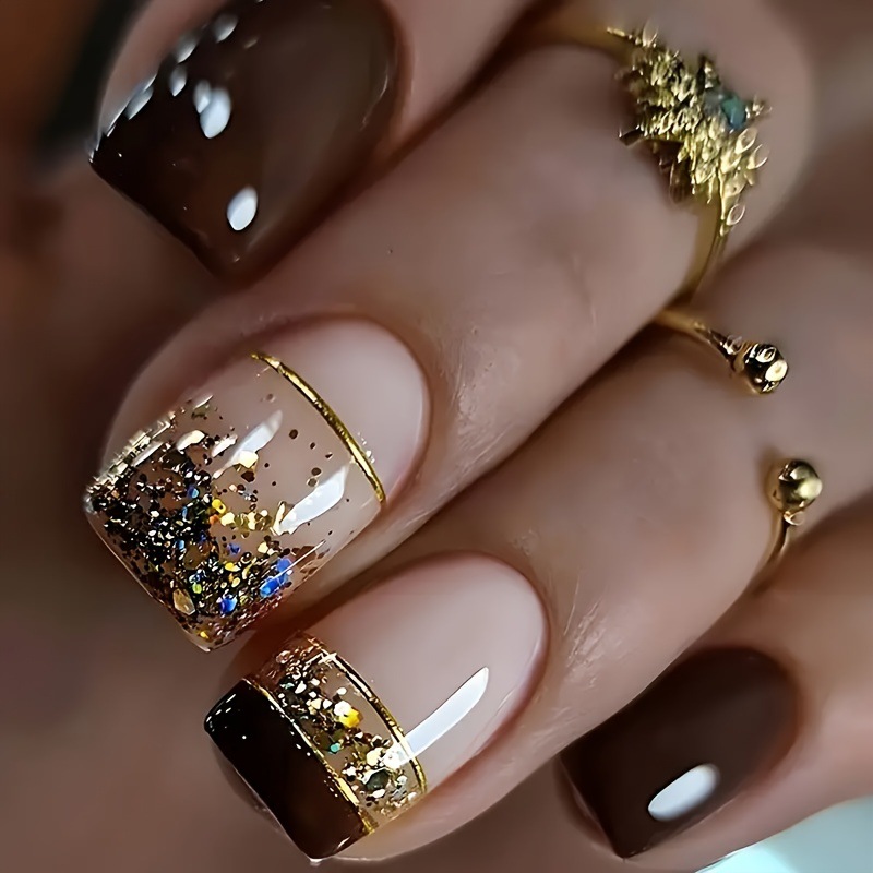 Nail Art Press On - Faux ongles carrés courts pour femmes,