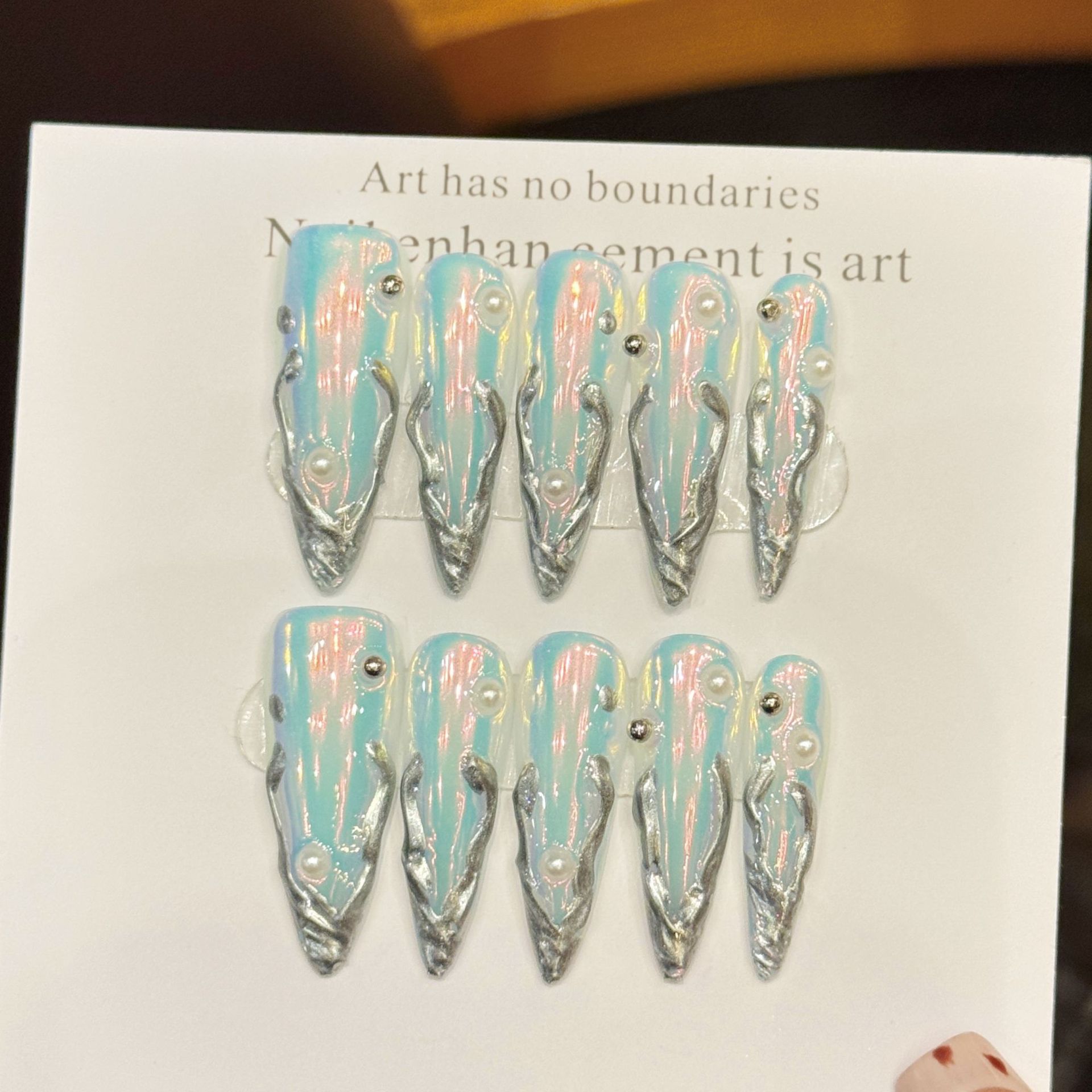 10 pièces argent Aurora longs  - Nail Art Press On avis et prix