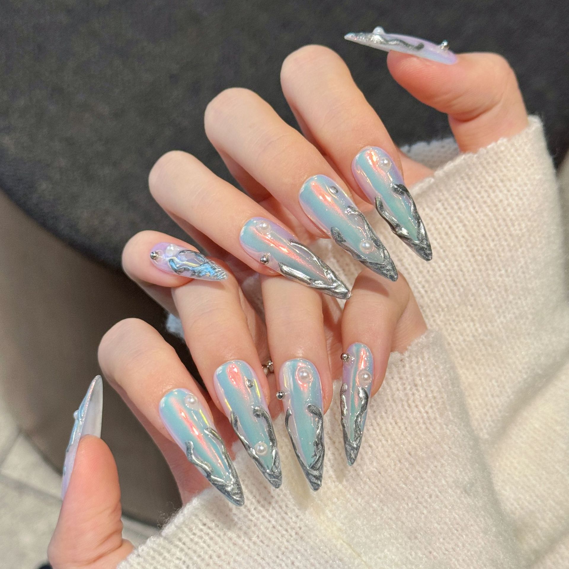 10 pièces argent Aurora longs  - Nail Art Press On avis et prix